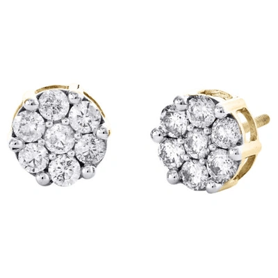 Pre-owned Jfl Diamonds & Timepieces 10k Yellow Gold Round Diamond Flower Stud 9mm Prong Set Cluster Earrings 1.50 Ct In White