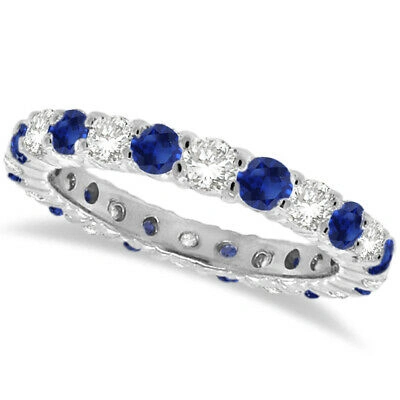 Pre-owned Eternity 1.07ct Blue Sapphire & Diamond  Ring Anniversary Band 14k White Gold In G-h
