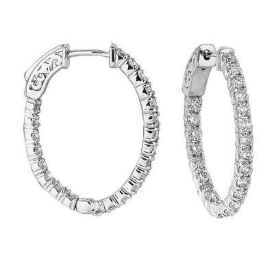 Pre-owned Morris 1.00 Carat Natural Diamond Oval Hoop Earrings Si In 14k White Gold 1.20''