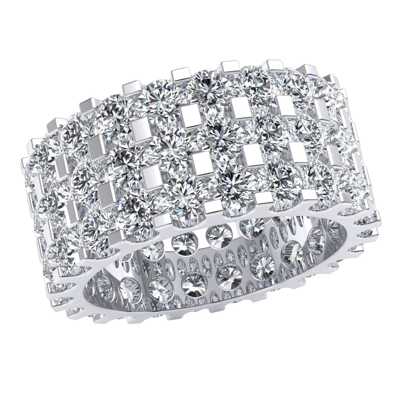 Pre-owned Jewelwesell Womens 6.60ct 3row U-prong Eternity Band Ring Genuine Round Cut Diamond 10k Gold