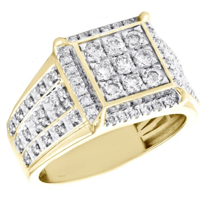 Pre-owned Jfl Diamonds & Timepieces 10k Yellow Gold Round Diamond Wide Square Tier 15mm Statement Pinky Ring 1.38 Ct In White