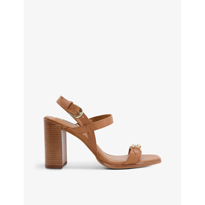 Dune Junior Chain-trim Leather Sandals In Tan-leather Mix