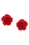 Bling Jewelry 3d Rose Stud Earrings In Red