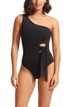 Seafolly Collective Tie Waist One-piece Swimsuit In Black