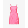 Frame Open-back Ruched Cotton-blend Mini Dress In Hot Pink