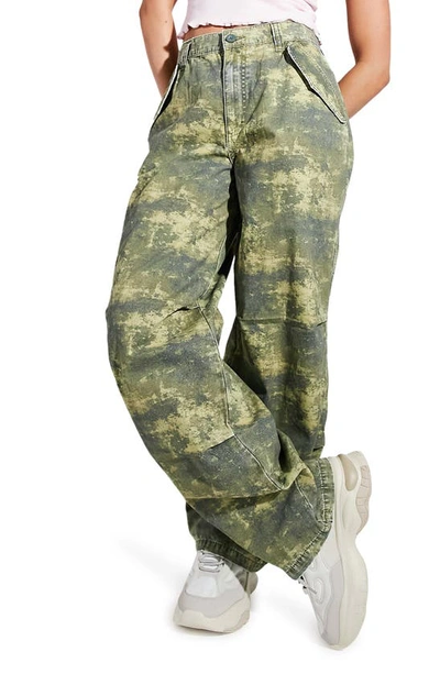 Asos Design Slouchy Knee Dart Cargo Pants In Camo-green