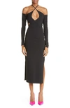 ATTICO GRETA TIE NECK CUTOUT LONG SLEEVE MIDI DRESS