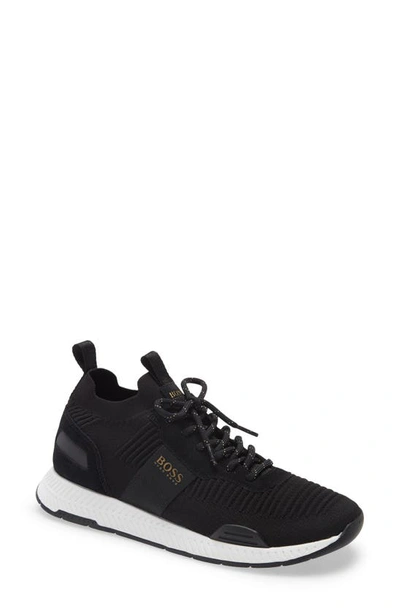 Hugo Boss Boss Low Sneaker  In Canvas And Suede Grey  Man In Black Fabric