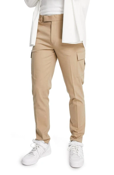 Asos Design Skinny Smart Pants With Cargo Pocket In Stone-neutral