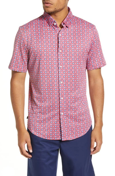 Mizzen + Main Halyard Floral Short Sleeve Stretch Button-up Shirt In Red Floral