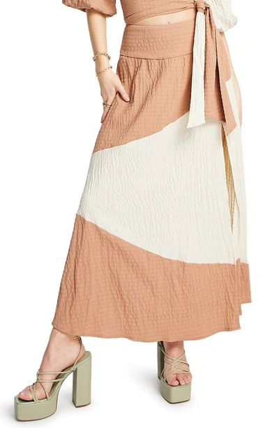 Asos Design Midaxi Skirt With Side Split In Color Block-pink