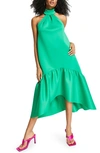 Asos Design Trapeze Halter Midi Dress In Mid Green