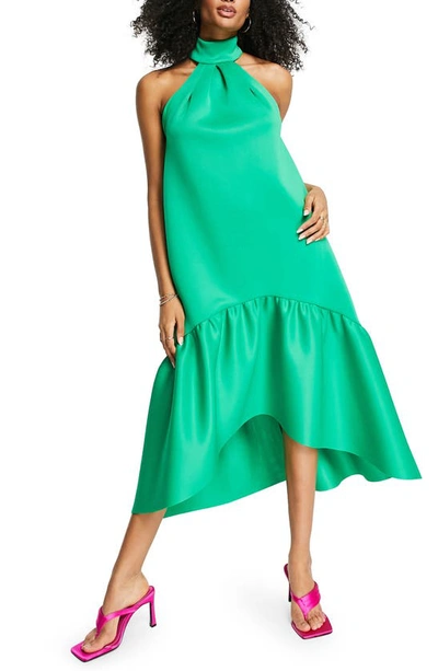 Asos Design Trapeze Halter Midi Dress In Mid Green