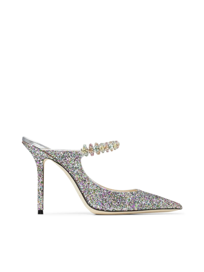 Jimmy Choo Confetti Glitter Fabric Pumps With Mulitcoloured Crystal Strap In Pink & Purple