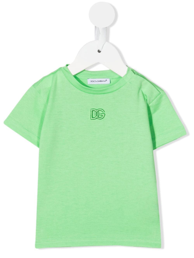 Dolce & Gabbana Babies' Embroidered-logo Cotton T-shirt In Grün