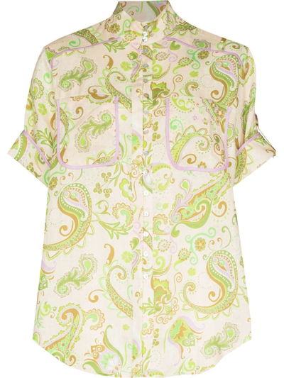 Alemais Marta Paisley-print Linen Shirt In Mint