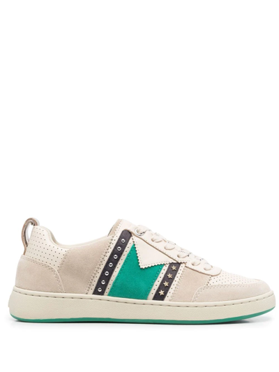 Maje Furious Embellished Suede And Mesh Trainers In Verts