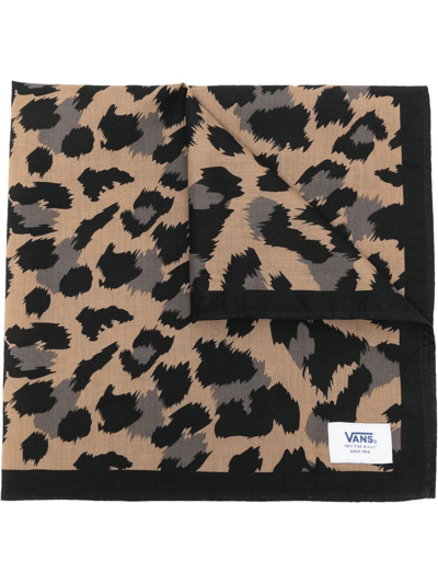 Vans Logo-patch Leopard-print Scarf In Braun