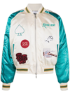 Rhude Cropped Colour-block Logo-embroidered Satin Bomber Jacket In Nude