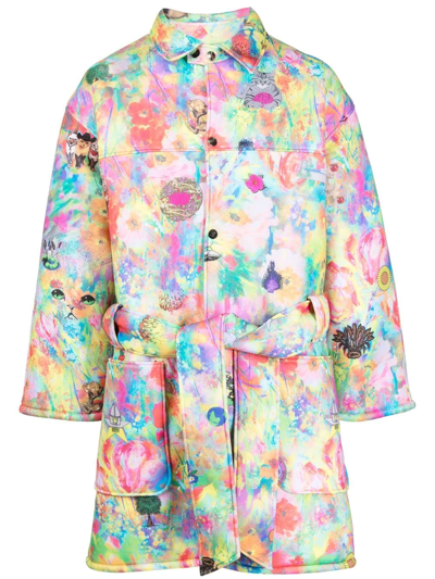 Liberal Youth Ministry Floral-cat Print Trench Coat In Mehrfarbig