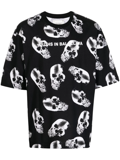 Youths In Balaclava Skull-print Short-sleeved T-shirt In Black