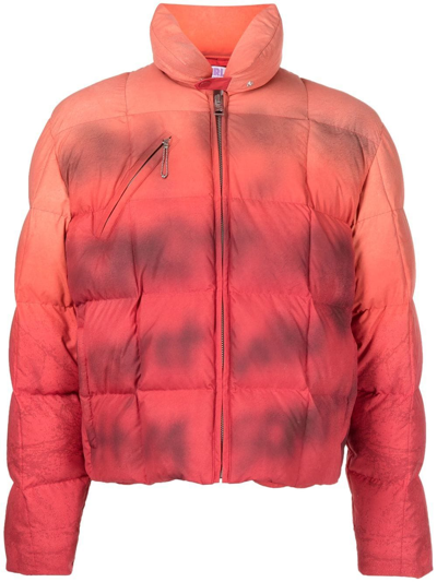 Erl Distressed Padded-shell Down Jacket In Orange