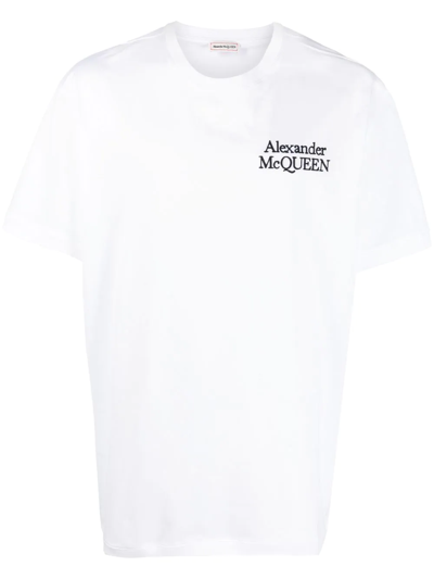 Alexander Mcqueen Logo-embroidered Cotton-jersey T-shirt In White