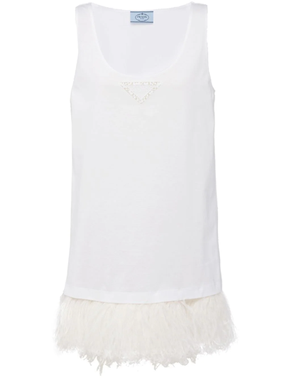 Prada Logo-patch Sleeveless Dress In White