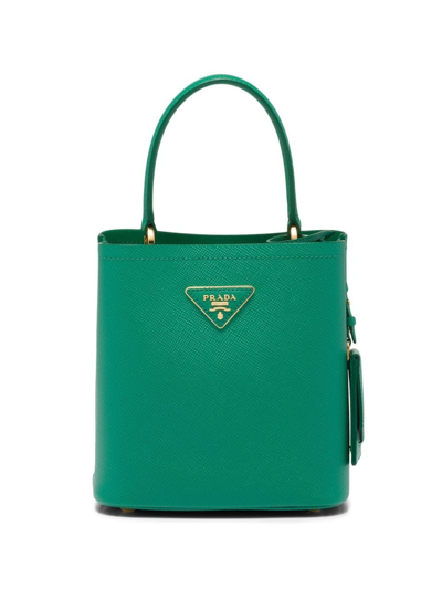Prada Small Saffiano Leather  Panier Bag In Green
