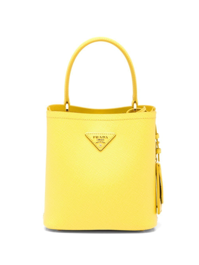 Prada Small Panier Saffiano Leather Bag In Yellow