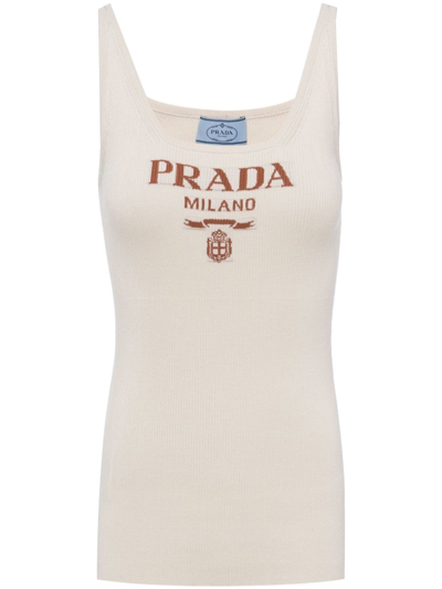 Prada Logo-print Strapless Top In Neutrals