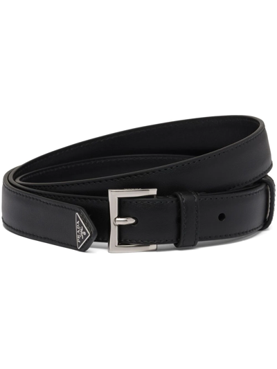 Prada Triangle-logo Belt In Black