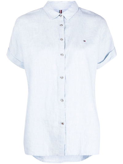 Tommy Hilfiger Embroidered-logo Short-sleeve Shirt In Blau