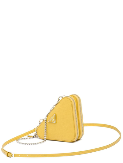 Prada Triangle Leather Shoulder Bag In Gelb
