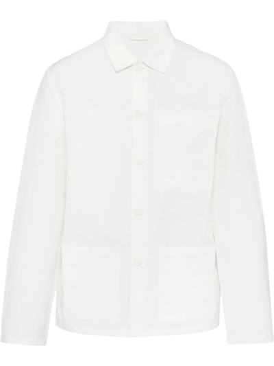 Prada Single-breasted Linen Shirt Jacket In White