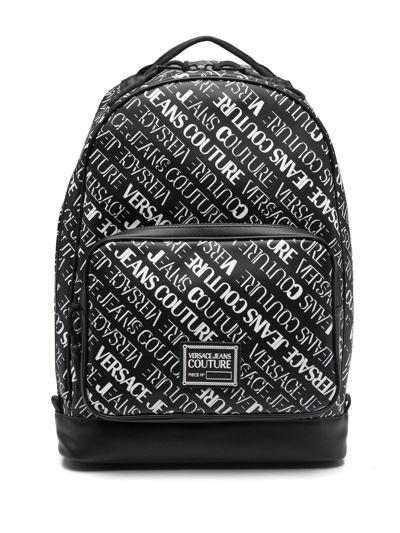 Versace Jeans Couture All-over Logo-print Backpack In Black/white