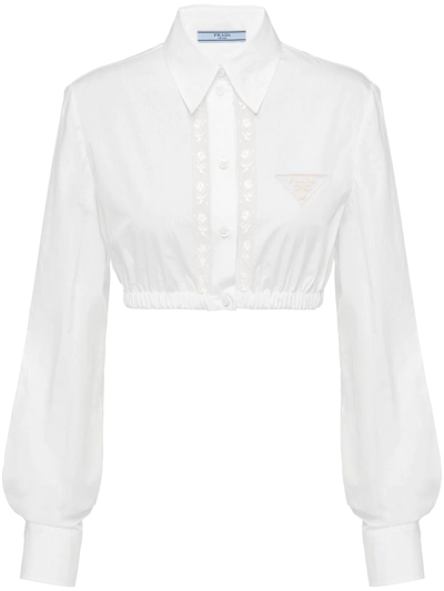 Prada Lace-detail Cropped Shirt In White