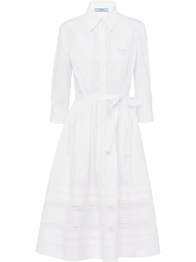 Prada Lace-detailed Shirt Dress In White