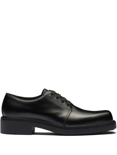 Prada Brushed Leather Derby Shoes In Black