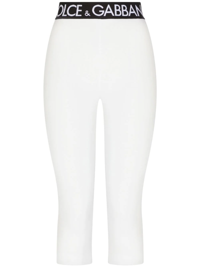 Dolce & Gabbana Mid-length Tech Cotton Jersey Leggings In White