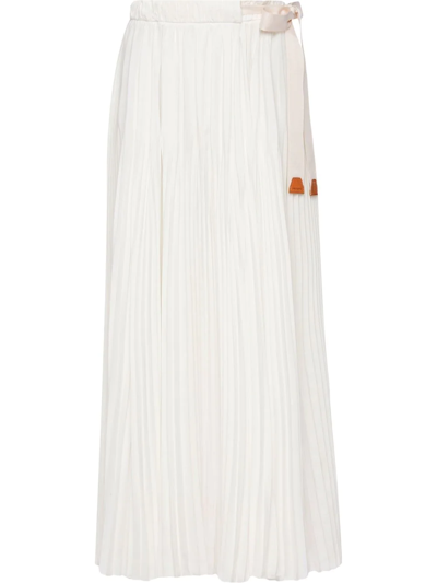 Prada Pleated Crepe De Chine Midi Skirt In White