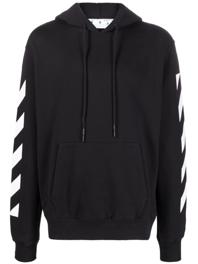 Off-white Slim Fit Diagonal Arrow Graphic Hoodie In Black