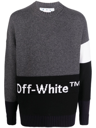 Off-white Logo-intarsia Jumper In Grey