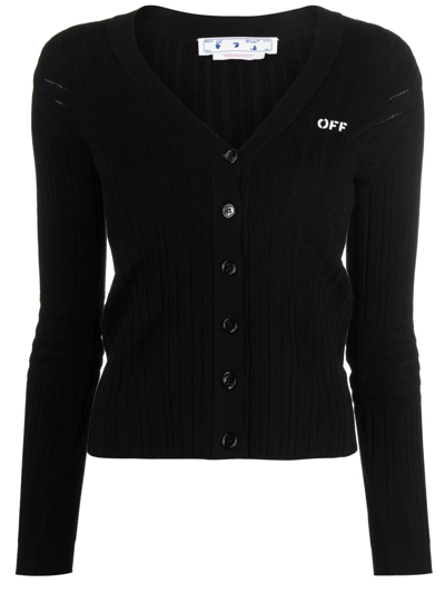Off-white Logo-print Knitted Cardigan In Black White (black)