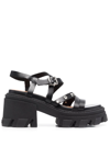 Ganni Black Leather Cleated Sandals In Schwarz