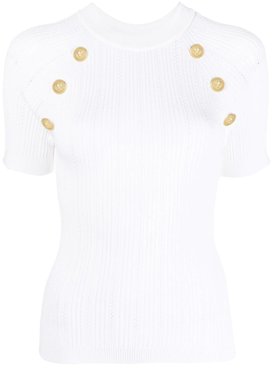 Balmain Double-button Knitted Top In White