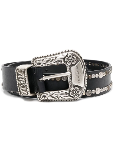 Golden Goose Black Leather Lace Belt With Studs In Nero