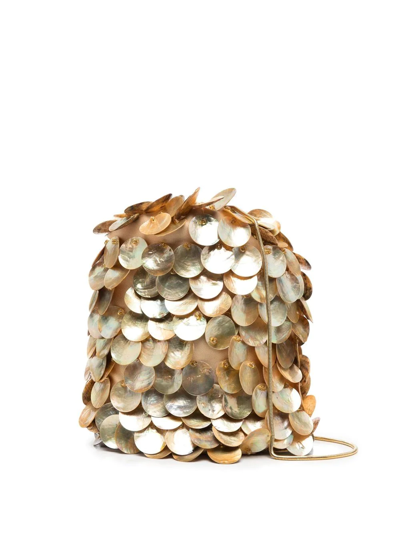 Vanina Le Celeste Sequin-embellished Bucket Bag In Gold
