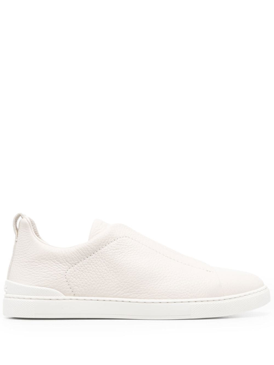 Zegna Minimalist Slip-on Sneakers With Premium Leather In Ivory