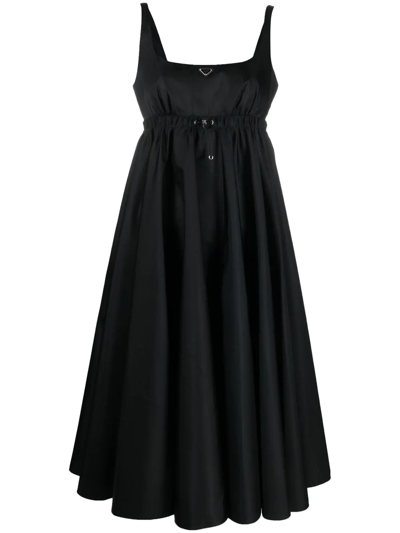 Prada Re-nylon Drawstring Midi Dress In Black